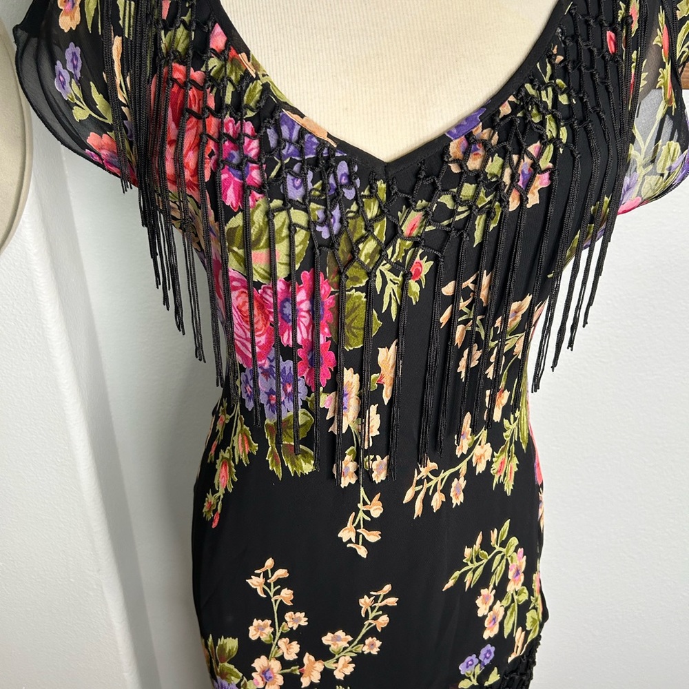 Vintage Late 90s Floral Dress with Fringr - Picture 4 of 9
